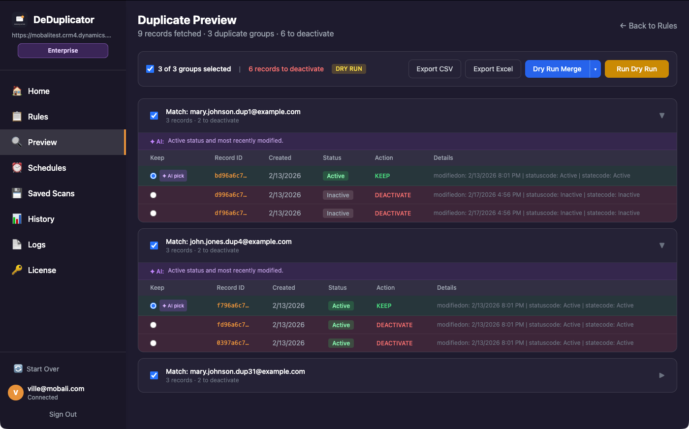 AI-Assisted Duplicate Review screenshot